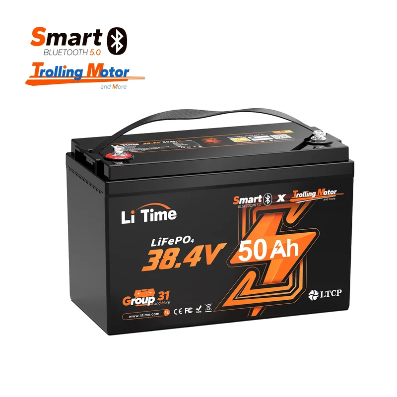 LiTime 36V 50Ah Bluetooth Deep Cycle Lithium Batterie – Group 31 für 120lb Trolling Motor & Marine