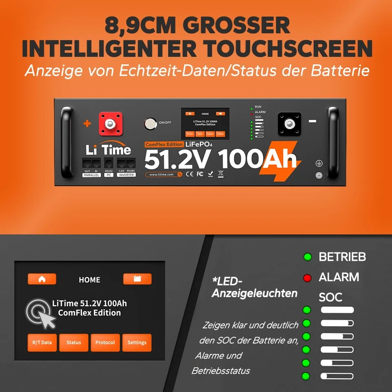LiTime LiFePO4 51,2V 100Ah Solarbatterie Smart ComFlex 3U rack mit BMS