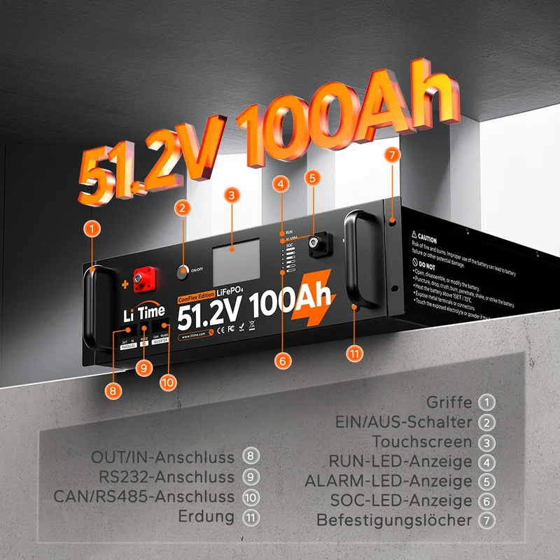 LiTime LiFePO4 51,2V 100Ah Solarbatterie Smart ComFlex 3U rack mit BMS