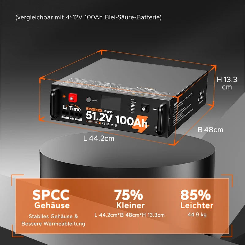 LiTime LiFePO4 51,2V 100Ah Solarbatterie Smart ComFlex 3U rack mit BMS