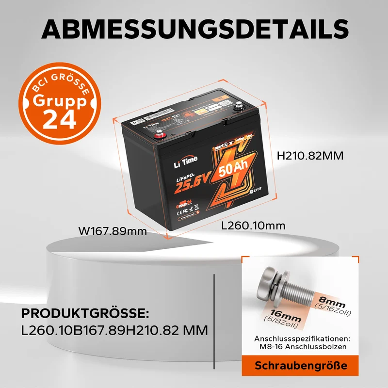 LiTime 24V 50Ah Bluetooth Deep Cycle Lithium Batterie für 100lb Elektromotor-Boote
