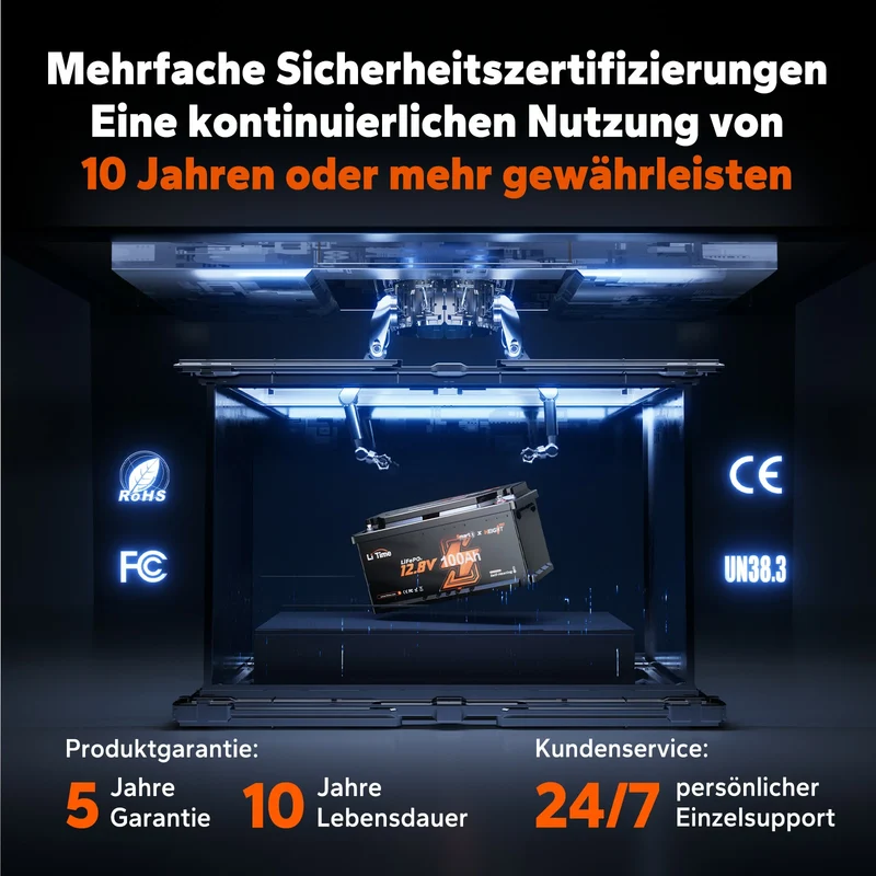 0% MwSt. LiFePO4 12V 100Ah H190 Batterie – 200A Dauerstrom für Wohnmobil-Mover mit Bluetooth, Heizung & Untersitz DIN H8