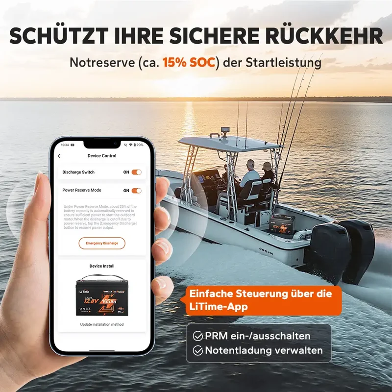 LiTime 12V 165Ah Dual-Purpose LiFePO4-Batterie mit 1200 CCA und Selbstheizung für Wohnmobil und Marine