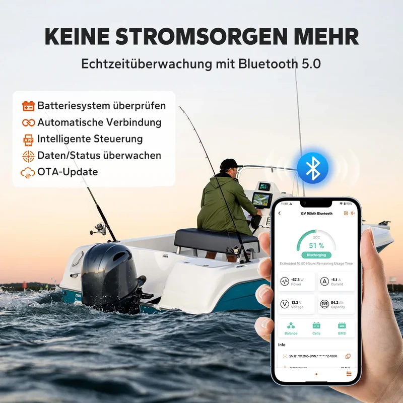 LiTime 12V 165Ah Dual-Purpose LiFePO4-Batterie mit 1200 CCA und Selbstheizung für Wohnmobil und Marine