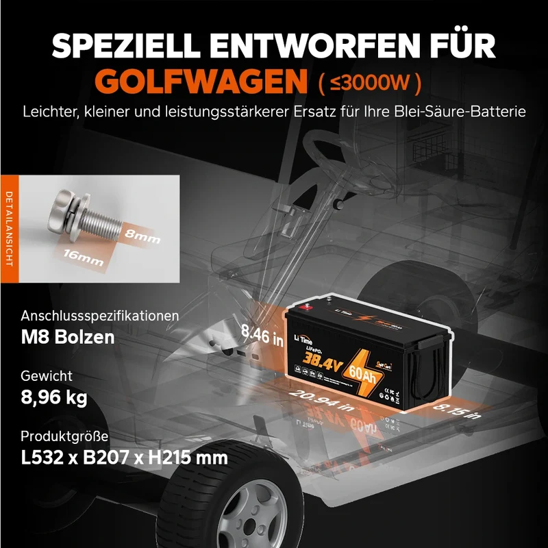 ⚡Räumungsverkauf⚡LiTime 36V 60Ah Golf Cart Deep Cycle Lithium Batterie für Golf Cart und Rasenmäher