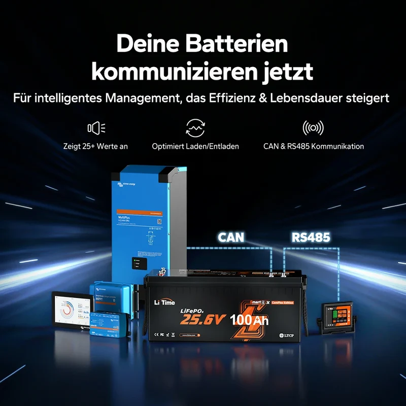 LiTime 24V 100Ah Smart ComFlex LiFePO4 – Bluetooth & Victron-kompatibel