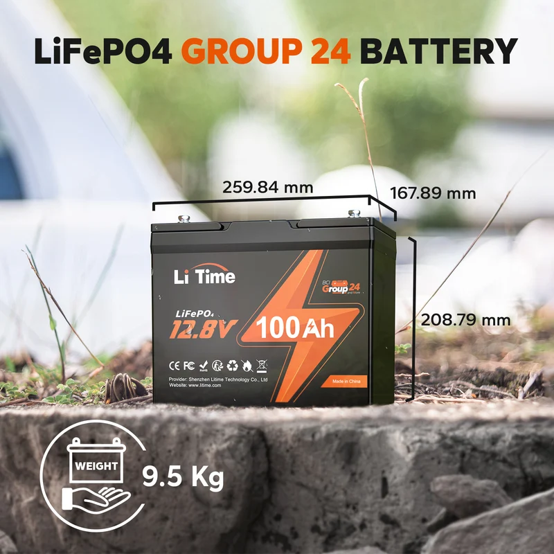 Kompakte LiTime 12V 100Ah Group24 LiFePO4-Batterie – Perfekt für MiniCamper, Angeln & platzsparende Installation
