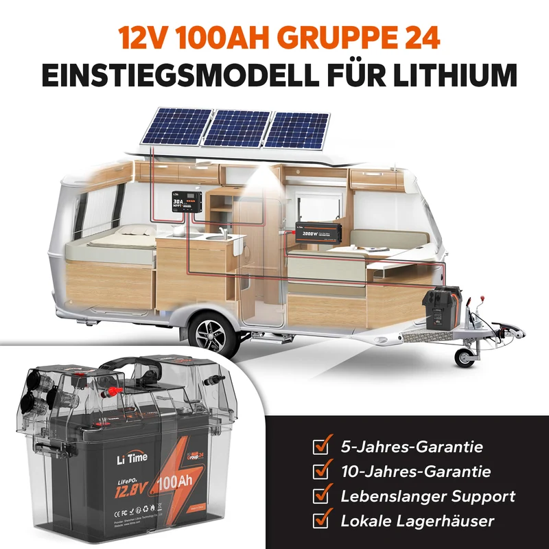 Kompakte LiTime 12V 100Ah Group24 LiFePO4-Batterie – Perfekt für MiniCamper, Angeln & platzsparende Installation