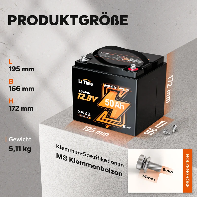 LiFePO4 12V 50Ah Bluetooth Kälteschutz Deep Cycle Lithium Batterie für Elektro Bootsmotor