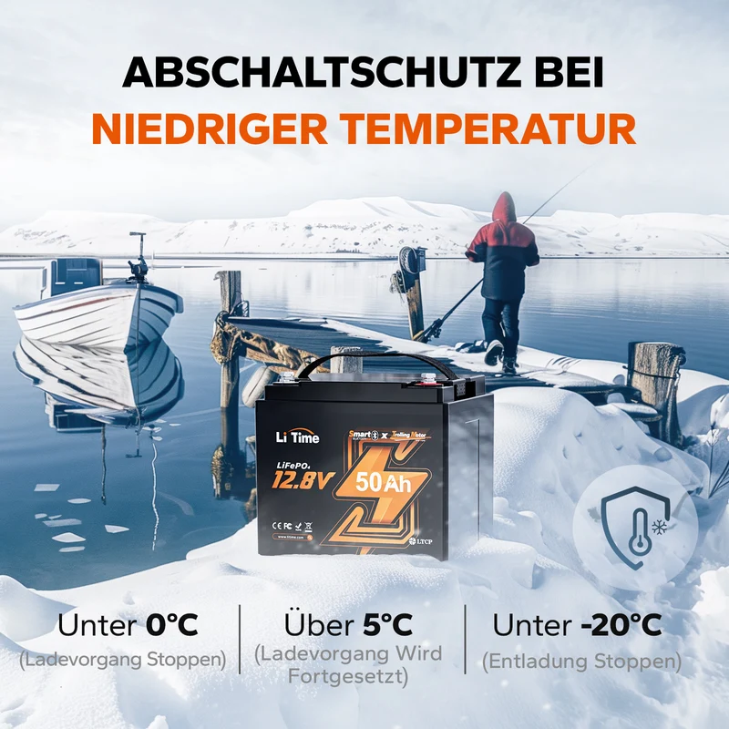 LiFePO4 12V 50Ah Bluetooth Kälteschutz Deep Cycle Lithium Batterie für Elektro Bootsmotor
