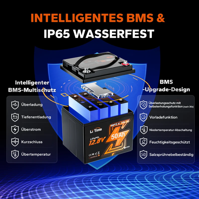 LiFePO4 12V 50Ah Bluetooth Kälteschutz Deep Cycle Lithium Batterie für Elektro Bootsmotor