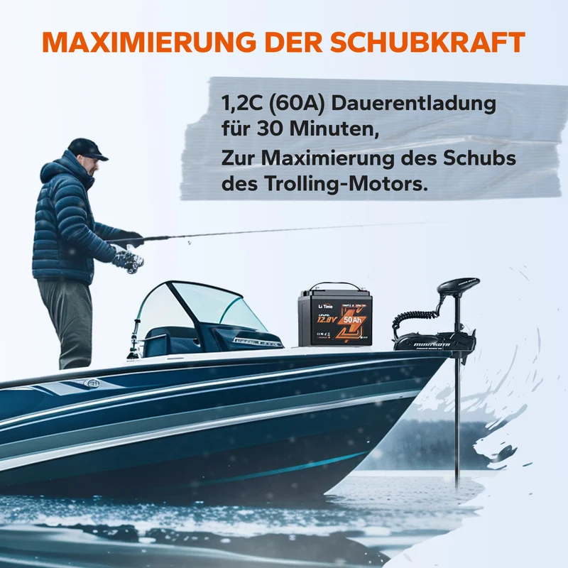 LiFePO4 12V 50Ah Bluetooth Kälteschutz Deep Cycle Lithium Batterie für Elektro Bootsmotor