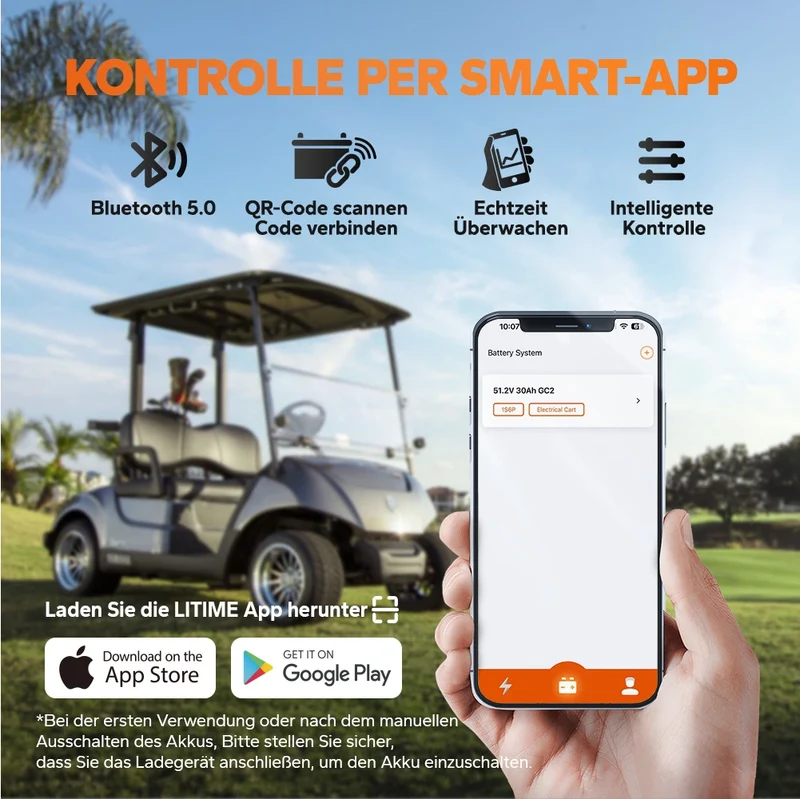 LiTime 48V 30Ah GC2 Bluetooth Lithium Batterie – Golf Cart LiFePO4 mit 100A BMS