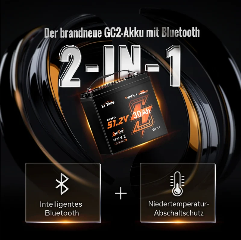 LiTime 48V 30Ah GC2 Bluetooth Lithium Batterie – Golf Cart LiFePO4 mit 100A BMS