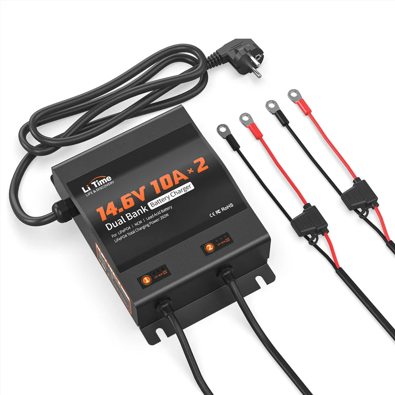 LiTime 14.6V 10A 2-Bank Batterieladegerät IP65 Wasserdicht