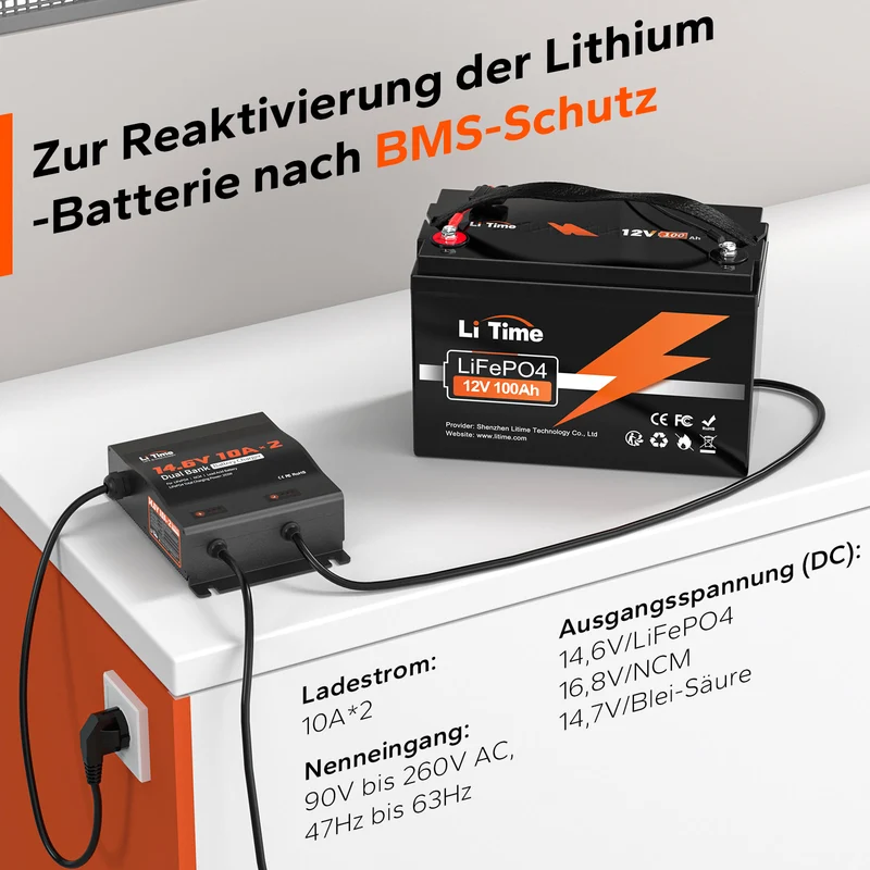 LiTime 14.6V 10A 2-Bank Batterieladegerät IP65 Wasserdicht