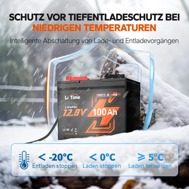 12V 100Ah Group24 Wohnmobil Bluetooth Deep Cycle Lithium Batterie für MiniCamper