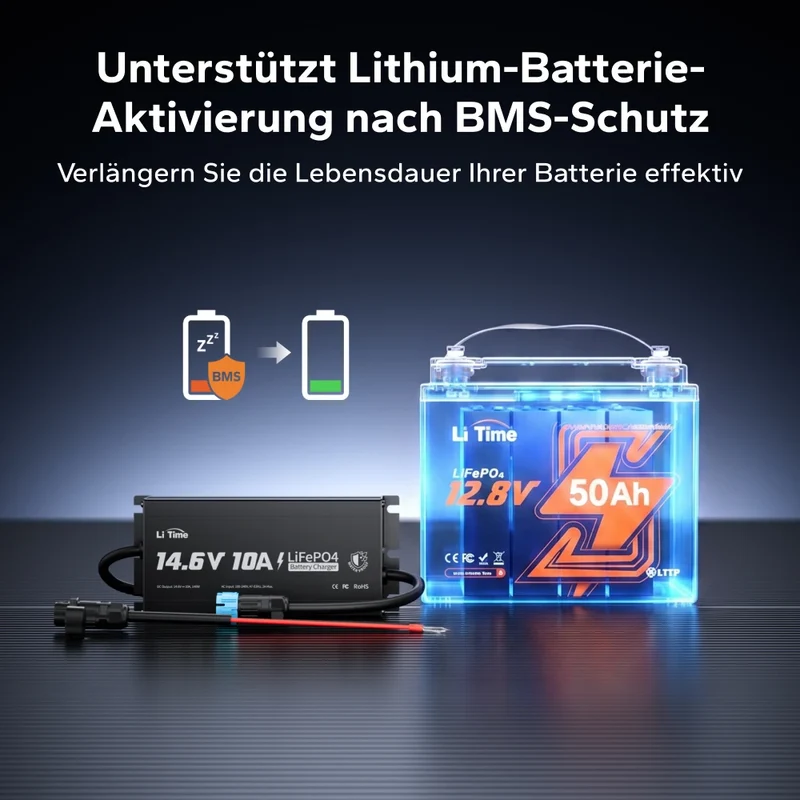 LiTime 12V 10A Lithium-Bordbatterieladegerät IP65 Wasserdicht