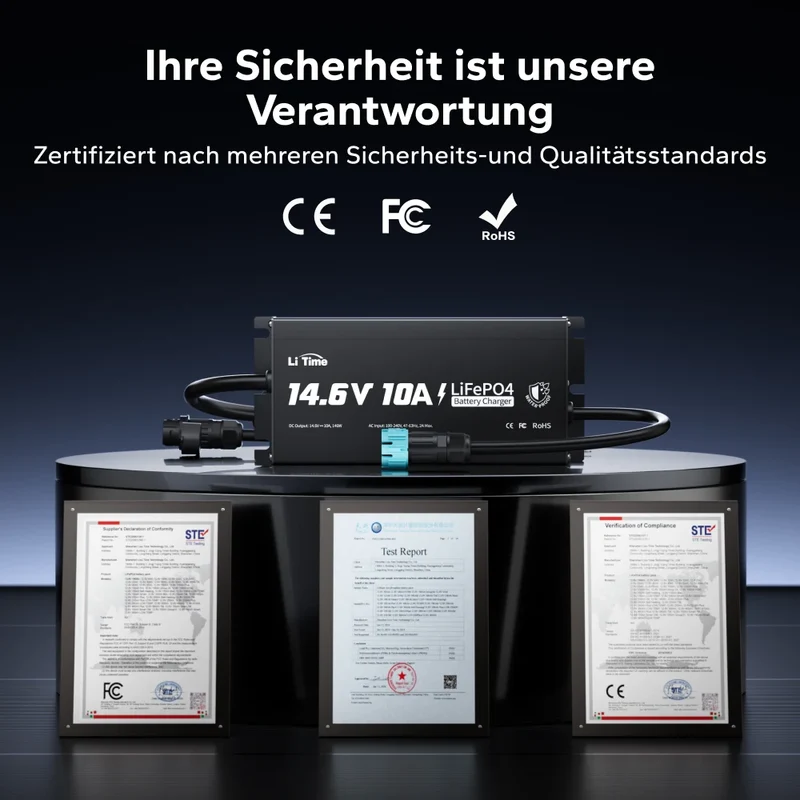LiTime 12V 10A Lithium-Bordbatterieladegerät IP65 Wasserdicht