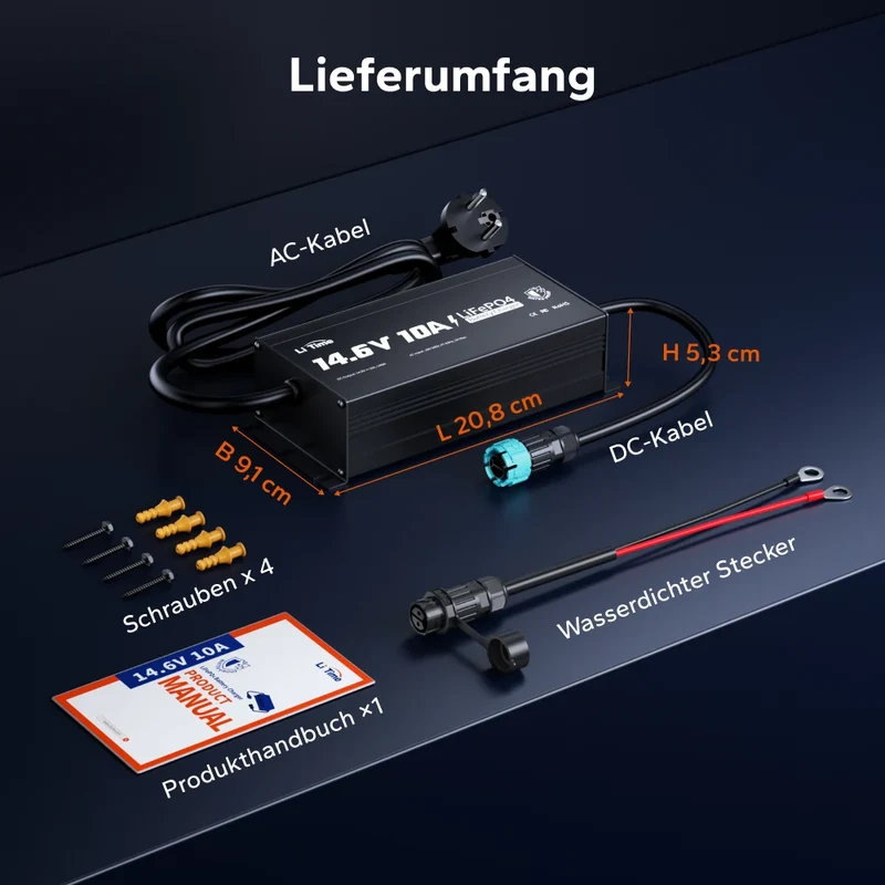LiTime 12V 10A Lithium-Bordbatterieladegerät IP65 Wasserdicht