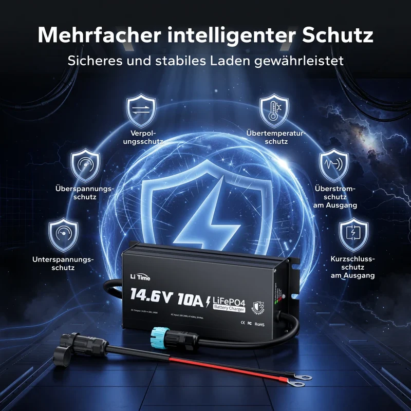 LiTime 12V 10A Lithium-Bordbatterieladegerät IP65 Wasserdicht
