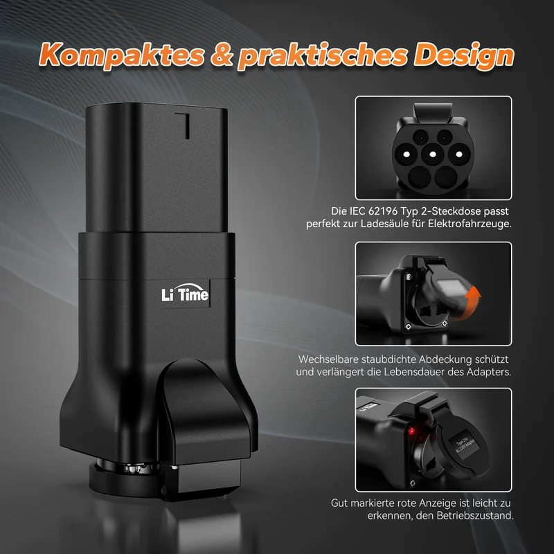 Universeller AC-EV-Ladestation-Adapter Typ 2 auf Schuko Stecker, ideal für E-Bikes, Scooter und Lithium-Batterieladegeräte