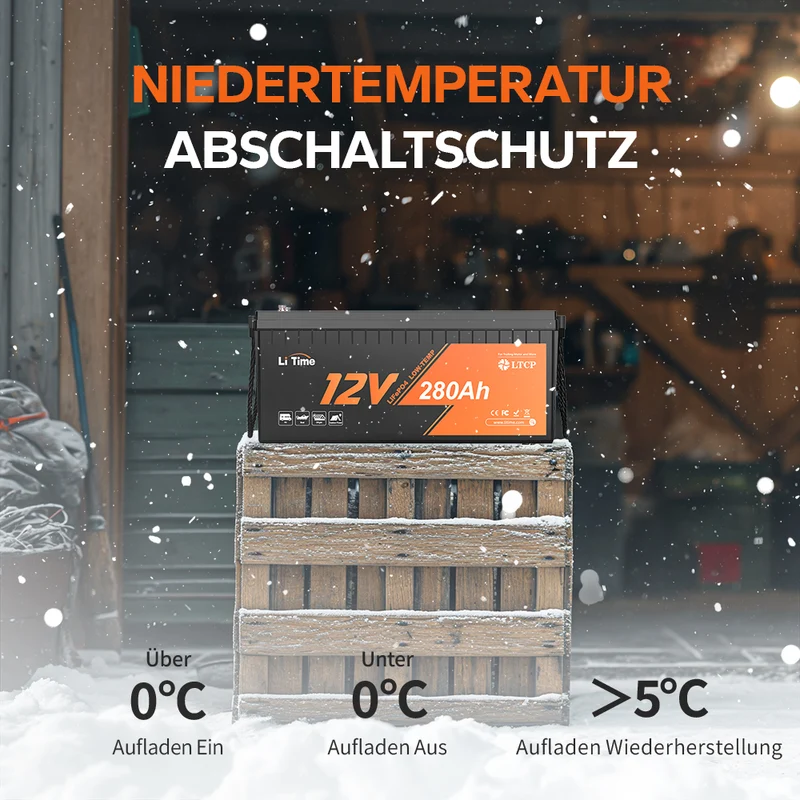LiTime 12V 280Ah LiFePO4-Batterie mit 200A Dauerentladung, Low-Temp-Schutz und Deep-Cycle für Marine, Wohnmobile und Solar