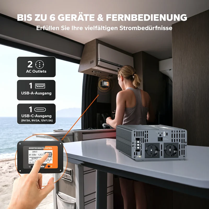 LiTime 2000W Reiner Sinsuswellen Wechselrichter 12VDC zu 230VAC Konverter
