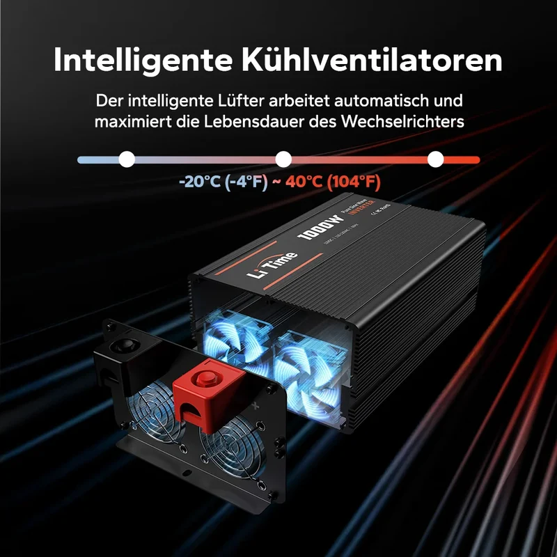 LiTime 1000W Reiner Sinsuswellen Wechselrichter 12VDC zu 230VAC Konverter