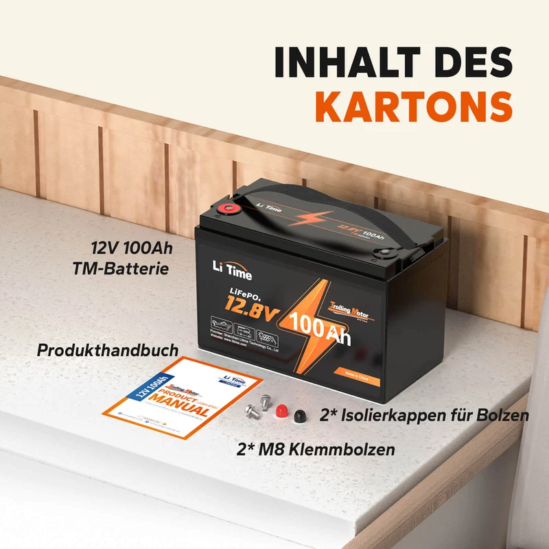 LiTime 12V 100Ah TM LiFePO4-Bootsbatterie mit Tieftemperaturschutz für Elektromotor