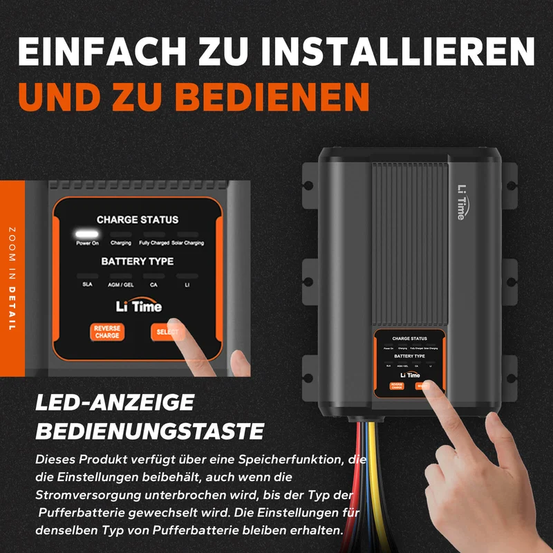 LiTime 12V 40A DC zu DC Batterieladegerät mit MPPT für 12V LiFePO4, Blei-Säure, SLA, Gel, AGM und Calcium-Batterien