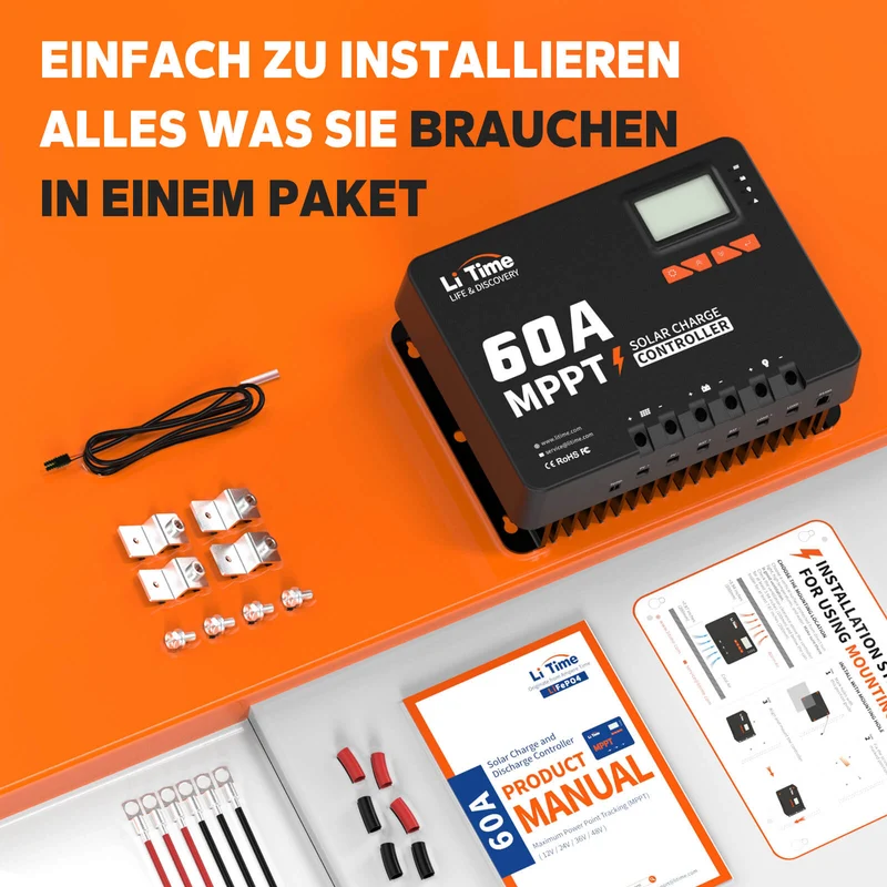 LiTime 60A MPPT 12V/24V/36V/48V Auto DC Input Solarladeregler mit Bluetooth Adapter