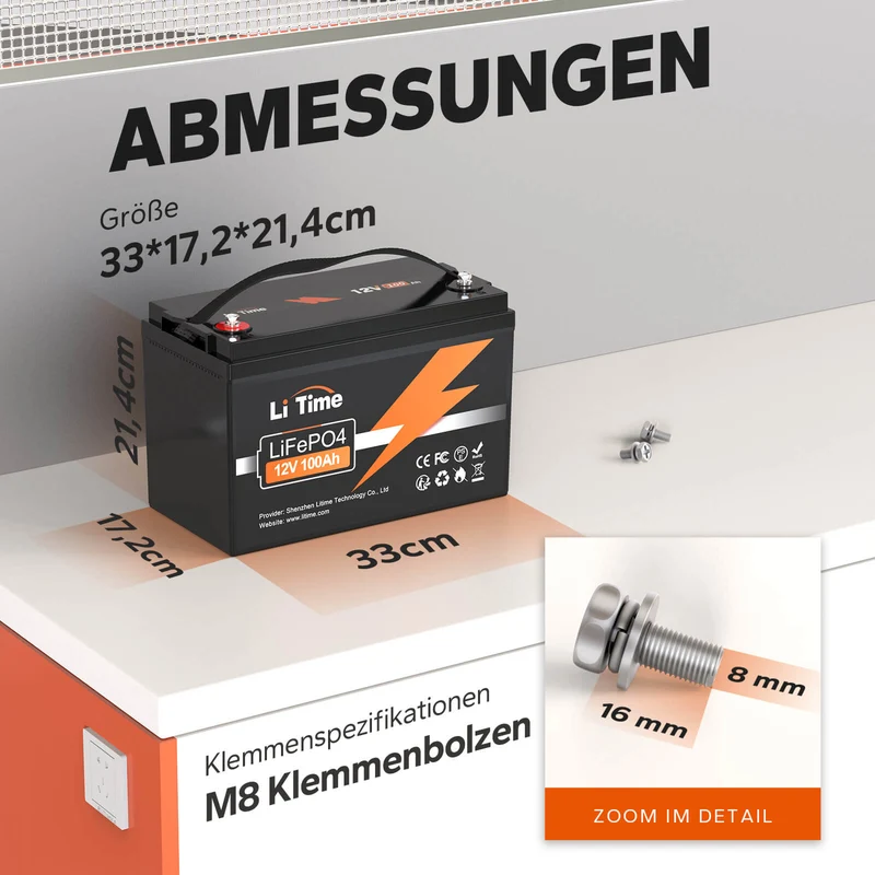 LiTime LiFePO4 12V 100Ah Tiefentladung Lithium Batterie