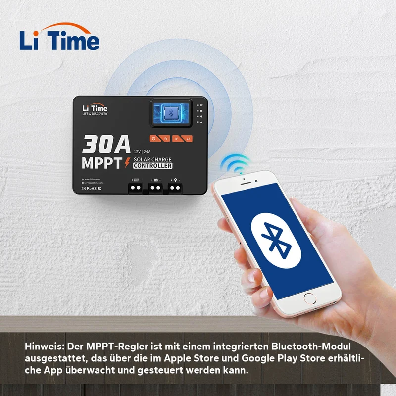 LiTime 30A MPPT 12V/24V Solarladeregler mit integriertem Bluetooth