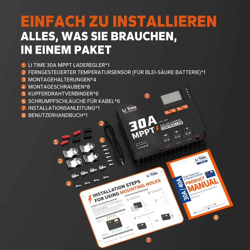 LiTime 30A MPPT 12V/24V Solarladeregler mit integriertem Bluetooth