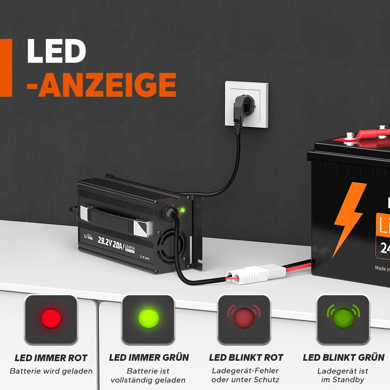 LiTime 29.2V 20A Lithium Batterieladegerät für 24V LiFePO4 Lithium Batterie