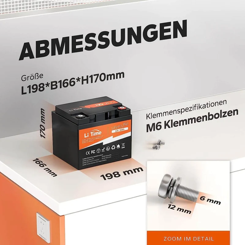 LiTime 12V 50Ah Deep Cycle Lithium Batterie für Marine, Wohnmobile, Fischfinder