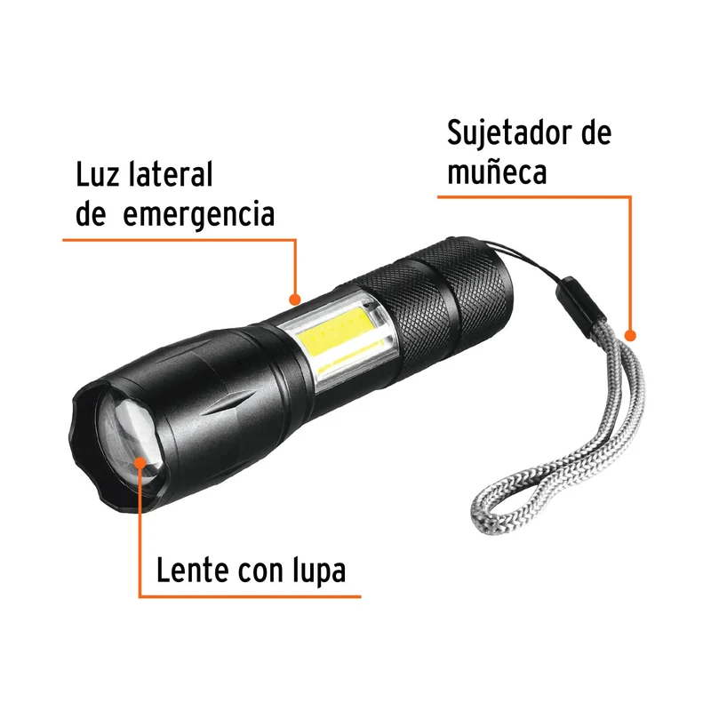 LINTERNA DE 1 LED TRUPER 270 LM CON LUZ DE EMERGENCIA, RECARGABLE