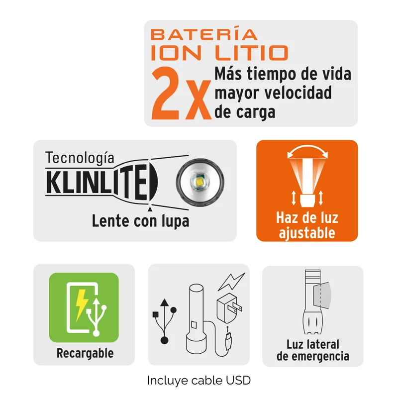 LINTERNA DE 1 LED TRUPER 270 LM CON LUZ DE EMERGENCIA, RECARGABLE