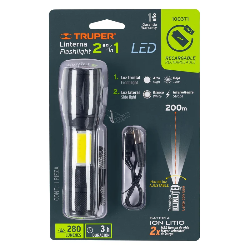 LINTERNA DE 1 LED TRUPER 270 LM CON LUZ DE EMERGENCIA, RECARGABLE