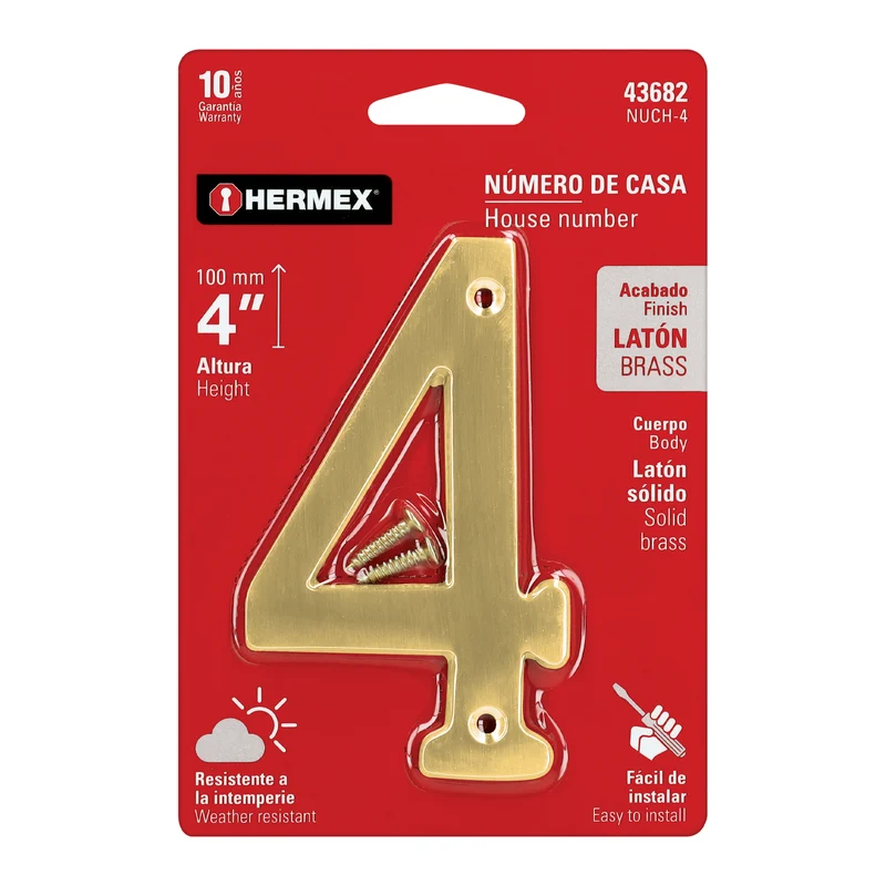 NÚMERO 4 DE LATÓN SÓLIDO 4", HERMEX