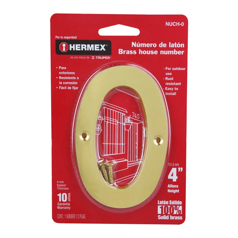 NÚMERO 0 DE LATÓN SÓLIDO 4", HERMEX