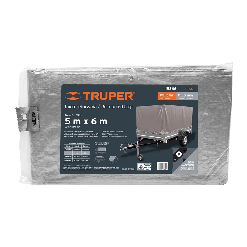LONA GRIS REFORZADA 5 X 6 M, TRUPER