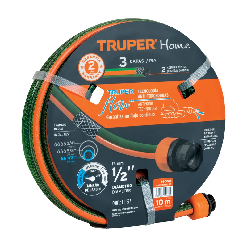MANGUERA TRUPER 1/2"REFORZADA, 3 CAPAS DE 10 M