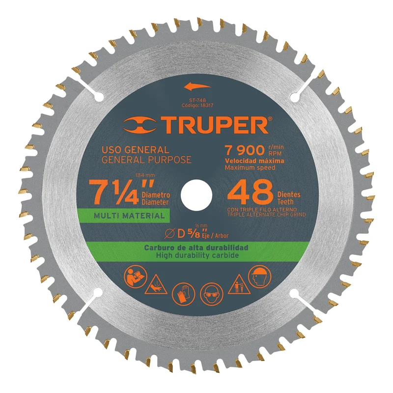 DISCO SIERRA TRUPER 7-1/4" MULTIMATERIAL, 48 DIENTES CENTRO 5/8"