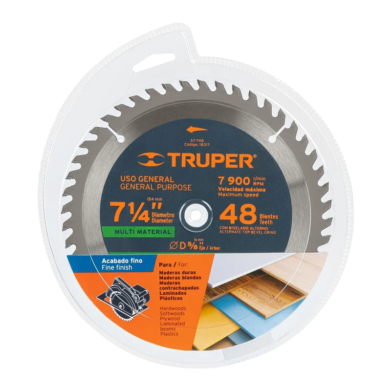 DISCO SIERRA TRUPER 7-1/4" MULTIMATERIAL, 48 DIENTES CENTRO 5/8"