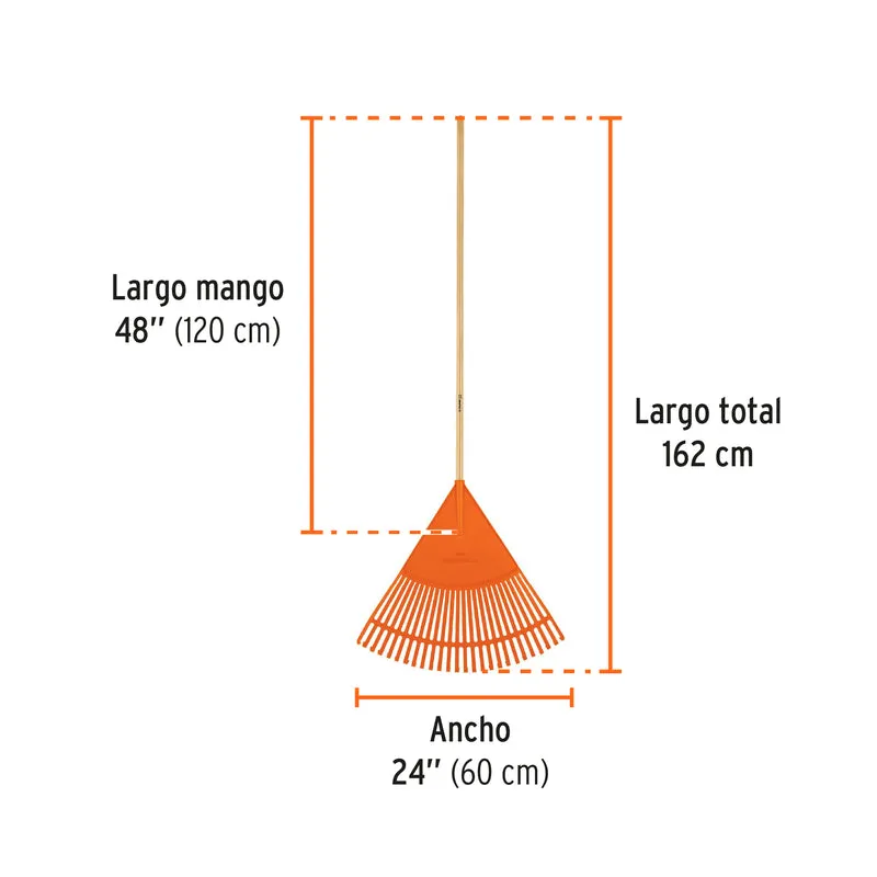 ESCOBA PLÁSTICA FLEXIBLE PARA JARDÍN, 26 DIENTES, MANGO 48"