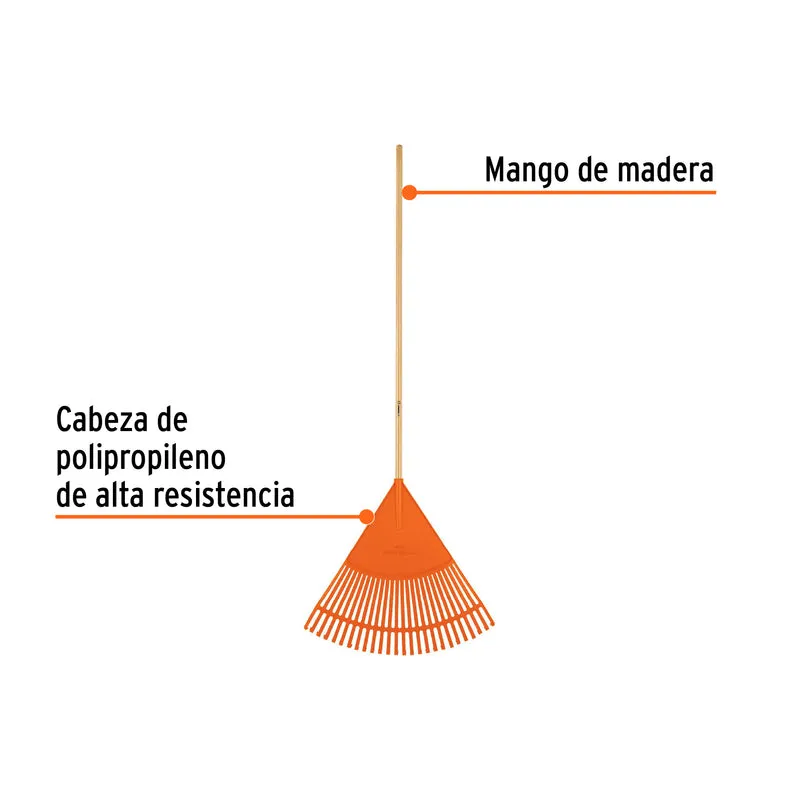 ESCOBA PLÁSTICA FLEXIBLE PARA JARDÍN, 26 DIENTES, MANGO 48"