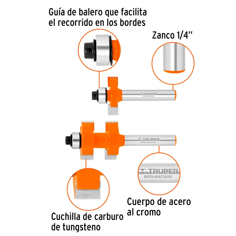 JUEGO DE 2 BROCAS PARA ROUTER, 3/4", TRUPER