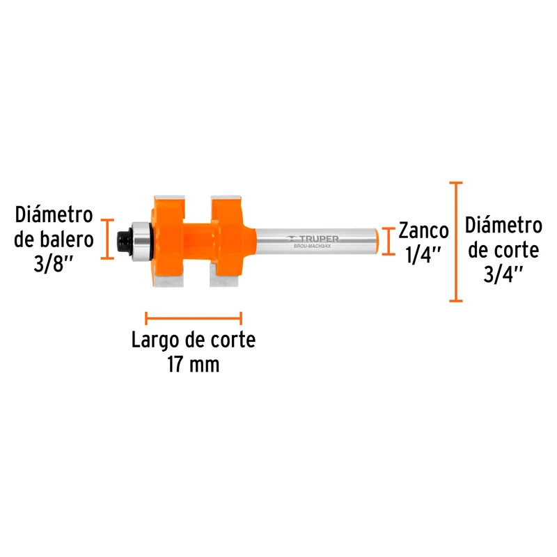 JUEGO DE 2 BROCAS PARA ROUTER, 3/4", TRUPER